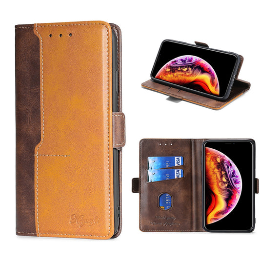 For Samsung Galaxy S20 FE/S20 Fan Edition/S20 FE 5G/S20 Fan Edition 5G/S20 Lite/S20 FE 2022 Contrast-Color Leather Wallet  Phone Cover Case with Side Buckle - Light Brown/Brown