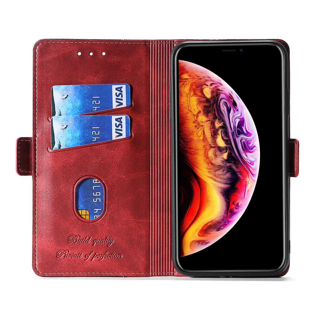 For Samsung Galaxy S20 FE/S20 Fan Edition/S20 FE 5G/S20 Fan Edition 5G/S20 Lite/S20 FE 2022 Contrast-Color Leather Wallet  Phone Cover Case with Side Buckle - Black/Red