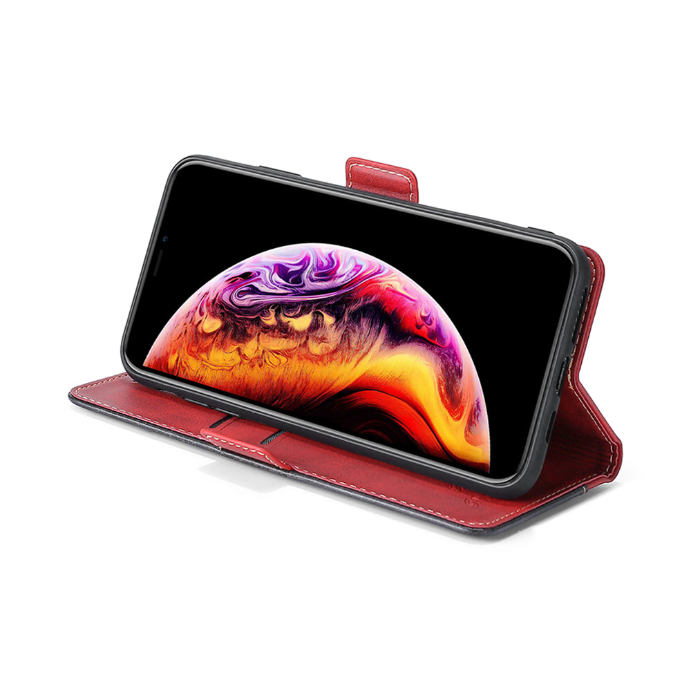 For Samsung Galaxy S20 FE/S20 Fan Edition/S20 FE 5G/S20 Fan Edition 5G/S20 Lite/S20 FE 2022 Contrast-Color Leather Wallet  Phone Cover Case with Side Buckle - Black/Red