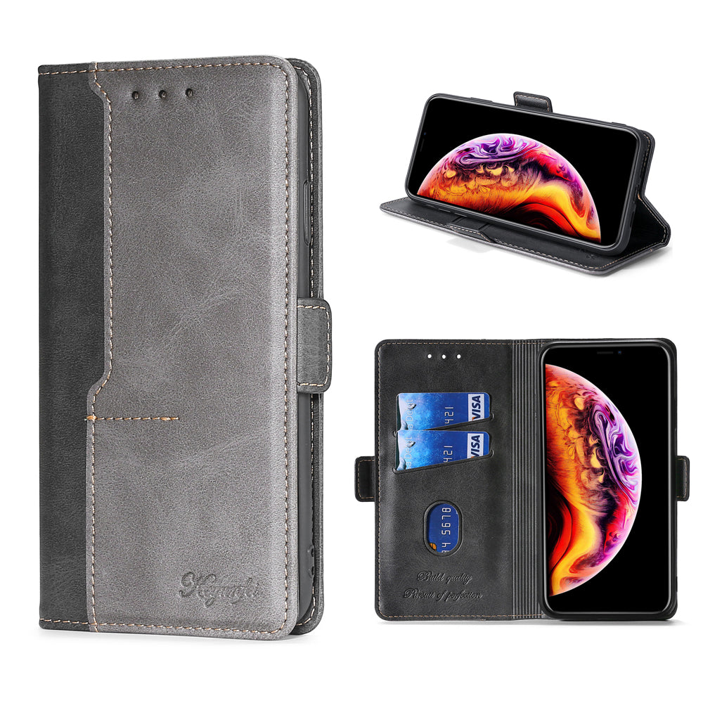 For Samsung Galaxy S20 FE/S20 Fan Edition/S20 FE 5G/S20 Fan Edition 5G/S20 Lite/S20 FE 2022 Contrast-Color Leather Wallet  Phone Cover Case with Side Buckle - Grey/Black
