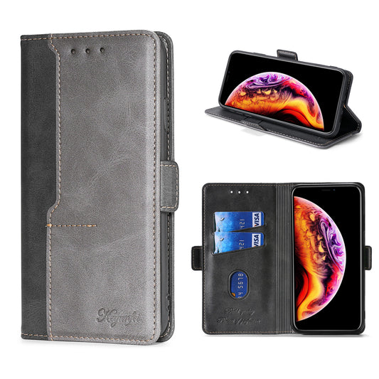 For Samsung Galaxy S20 FE/S20 Fan Edition/S20 FE 5G/S20 Fan Edition 5G/S20 Lite/S20 FE 2022 Contrast-Color Leather Wallet  Phone Cover Case with Side Buckle - Grey/Black