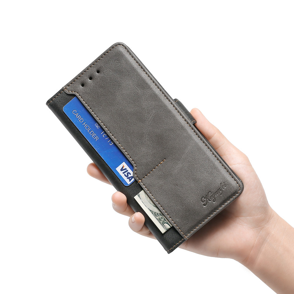 For Samsung Galaxy S20 FE/S20 Fan Edition/S20 FE 5G/S20 Fan Edition 5G/S20 Lite/S20 FE 2022 Contrast-Color Leather Wallet  Phone Cover Case with Side Buckle - Grey/Black