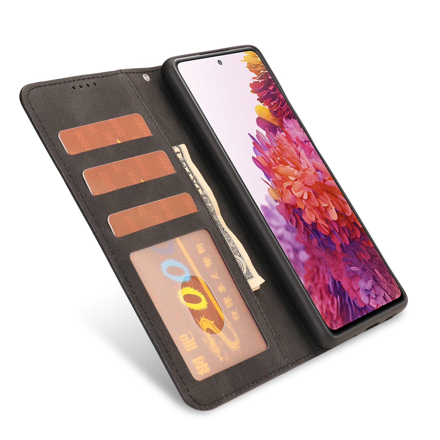 For Samsung Galaxy S20 FE/S20 Fan Edition/S20 FE 5G/S20 Fan Edition 5G/S20 Lite/S20 FE 2022 Classic Style PU Leather Phone Cover Shell with Wallet and Stand - Black