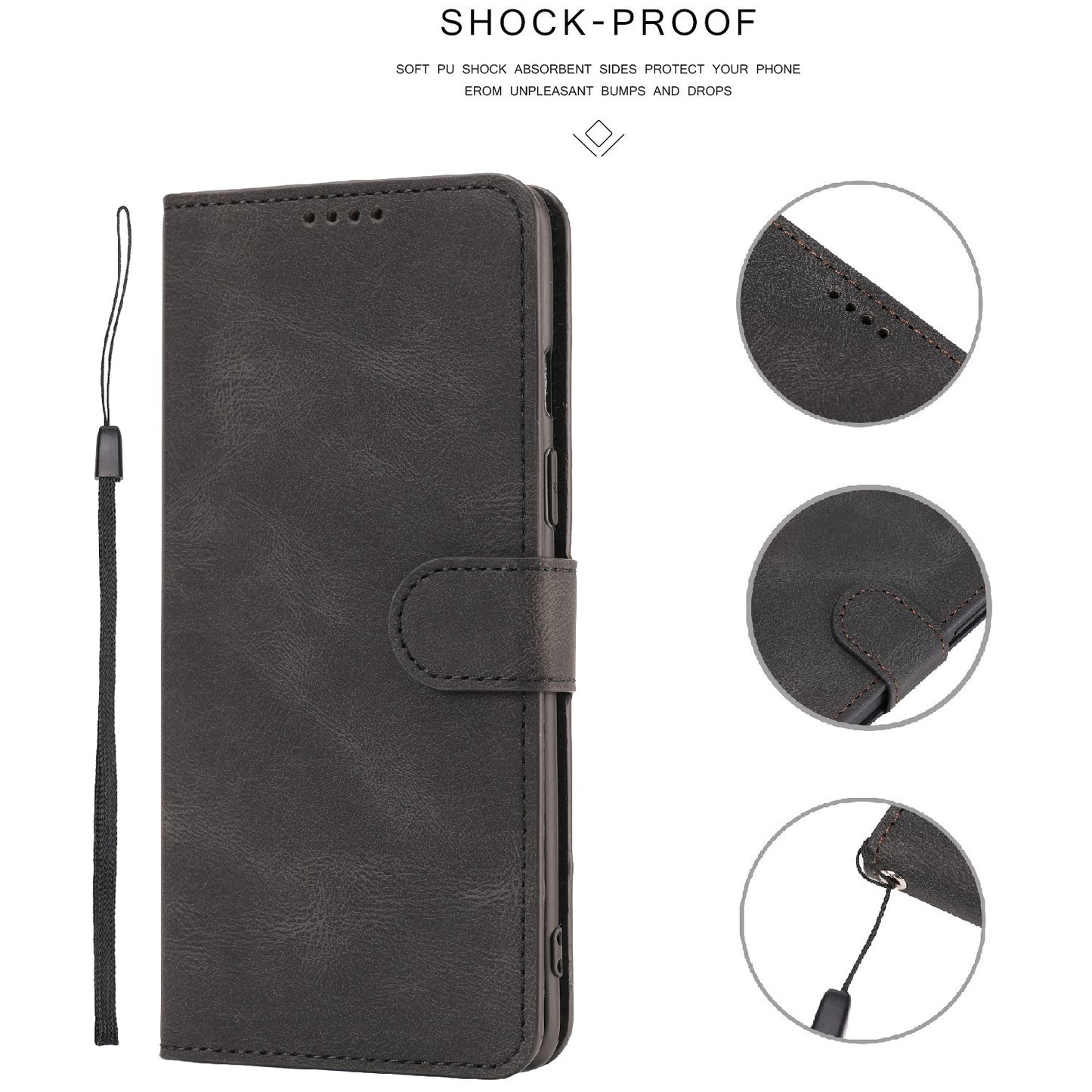 For Samsung Galaxy S20 FE/S20 Fan Edition/S20 FE 5G/S20 Fan Edition 5G/S20 Lite/S20 FE 2022 Classic Style PU Leather Phone Cover Shell with Wallet and Stand - Black