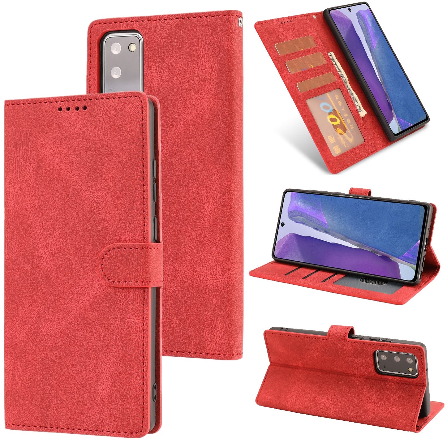 For Samsung Galaxy S20 FE/S20 Fan Edition/S20 FE 5G/S20 Fan Edition 5G/S20 Lite/S20 FE 2022 Classic Style PU Leather Phone Cover Shell with Wallet and Stand - Red