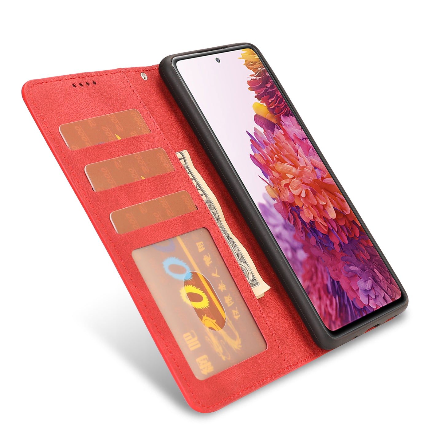 For Samsung Galaxy S20 FE/S20 Fan Edition/S20 FE 5G/S20 Fan Edition 5G/S20 Lite/S20 FE 2022 Classic Style PU Leather Phone Cover Shell with Wallet and Stand - Red