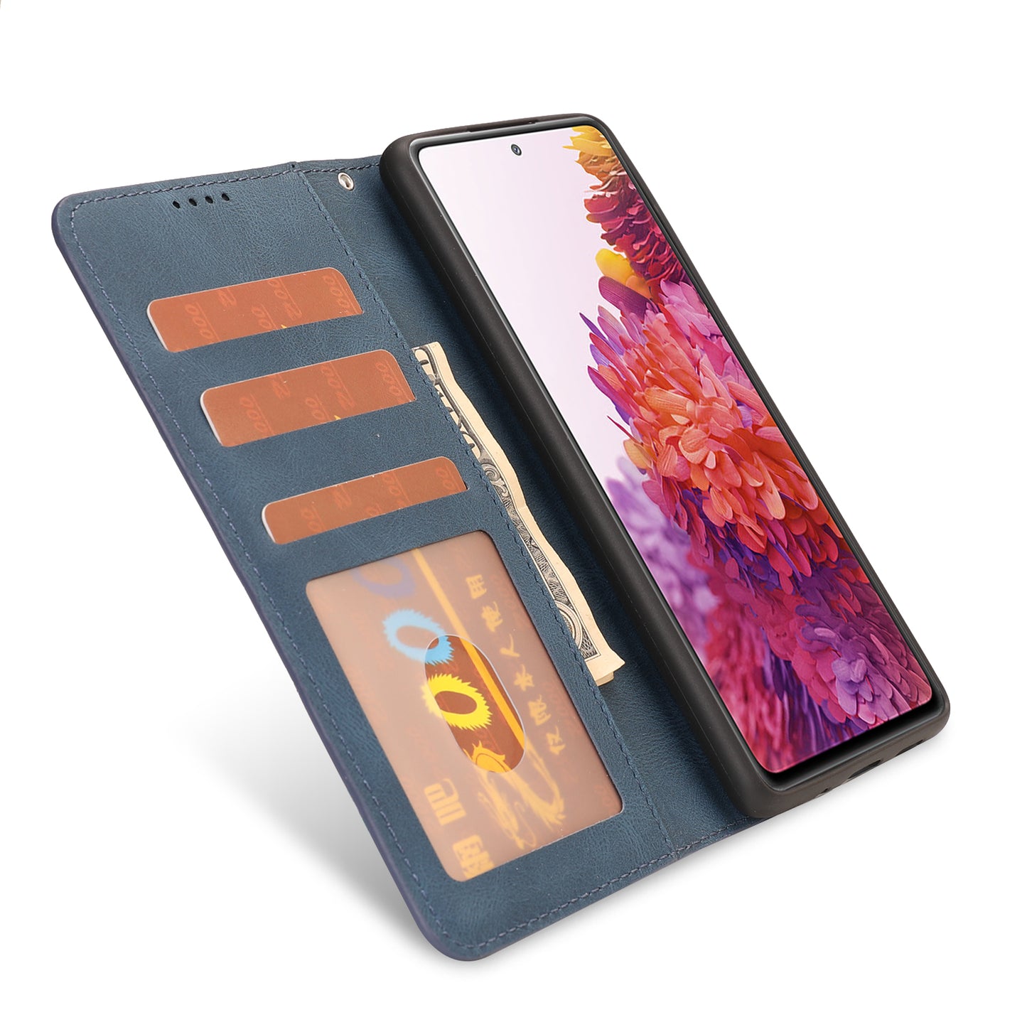 For Samsung Galaxy S20 FE/S20 Fan Edition/S20 FE 5G/S20 Fan Edition 5G/S20 Lite/S20 FE 2022 Classic Style PU Leather Phone Cover Shell with Wallet and Stand - Blue