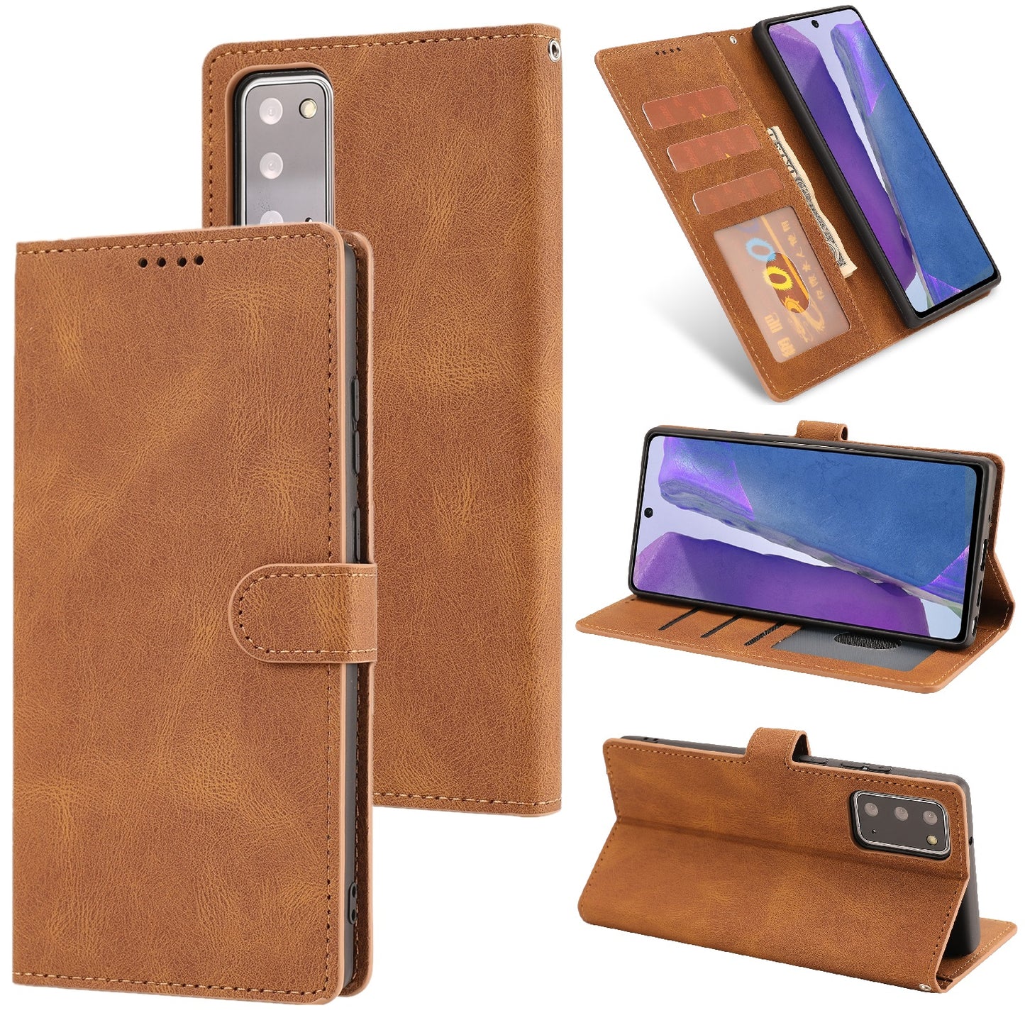 For Samsung Galaxy S20 FE/S20 Fan Edition/S20 FE 5G/S20 Fan Edition 5G/S20 Lite/S20 FE 2022 Classic Style PU Leather Phone Cover Shell with Wallet and Stand - Light Brown