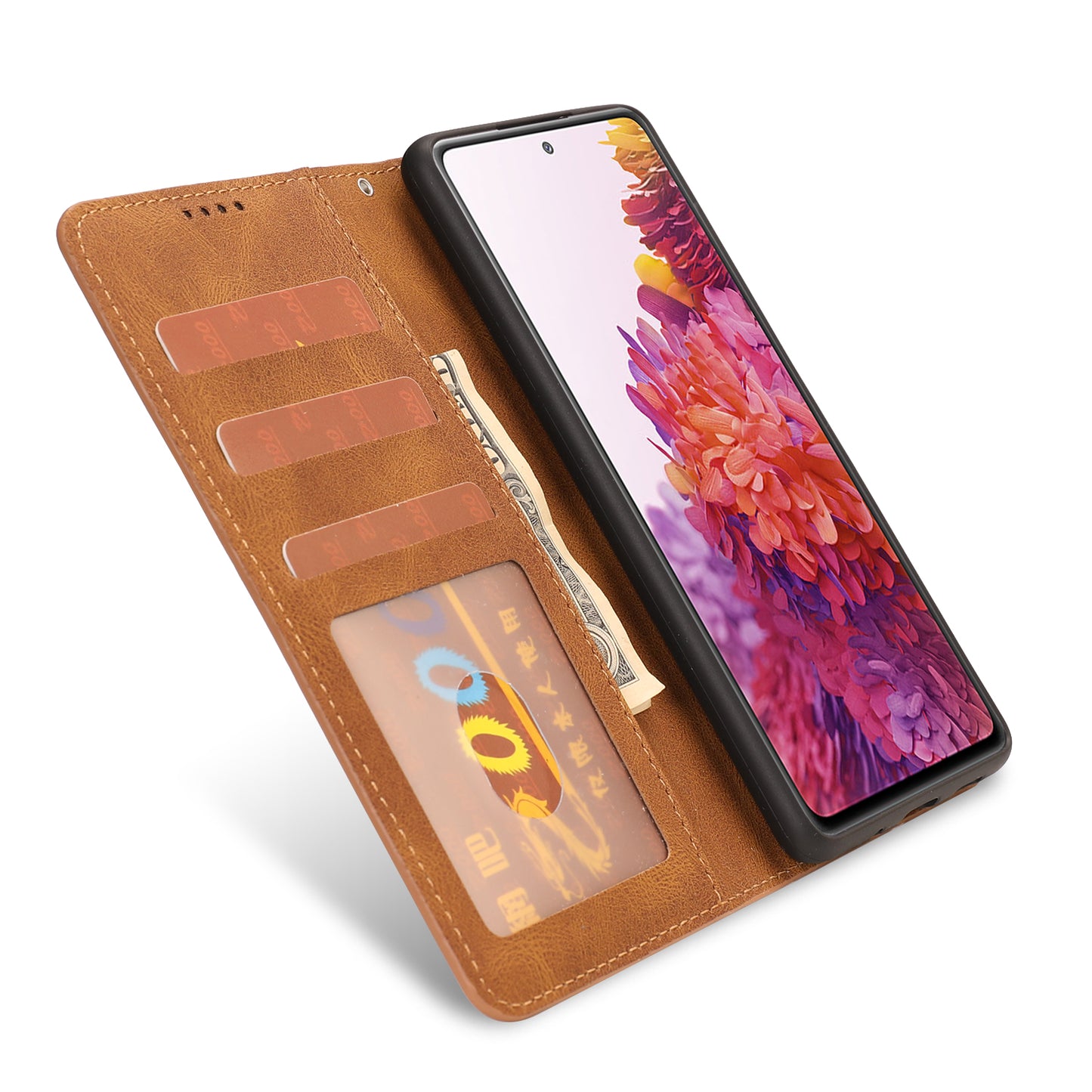 For Samsung Galaxy S20 FE/S20 Fan Edition/S20 FE 5G/S20 Fan Edition 5G/S20 Lite/S20 FE 2022 Classic Style PU Leather Phone Cover Shell with Wallet and Stand - Light Brown