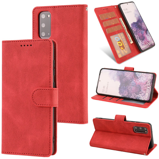 TPU + PU Leather Phone Protective Shell with Wallet and Stand for Samsung Galaxy S20 4G/S20 5G - Red