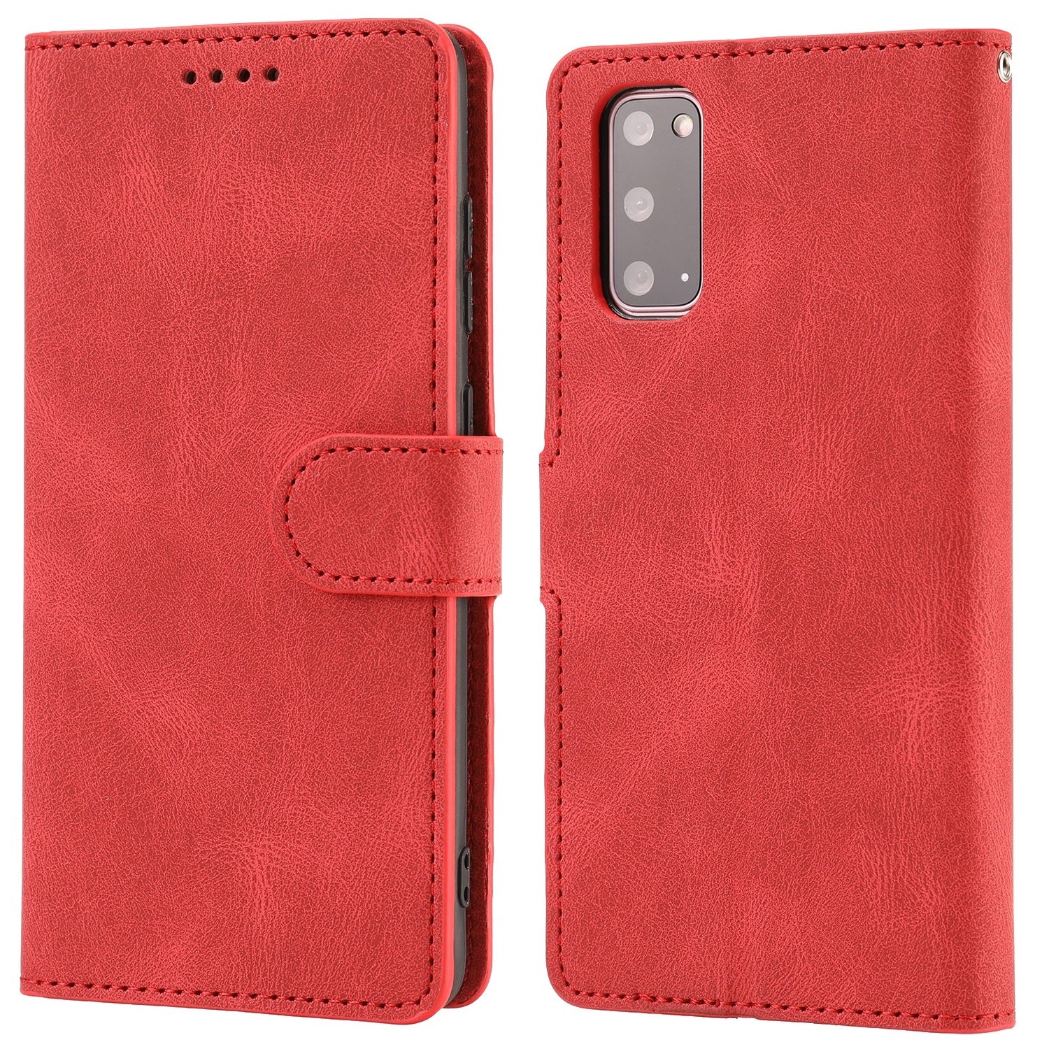 TPU + PU Leather Phone Protective Shell with Wallet and Stand for Samsung Galaxy S20 4G/S20 5G - Red
