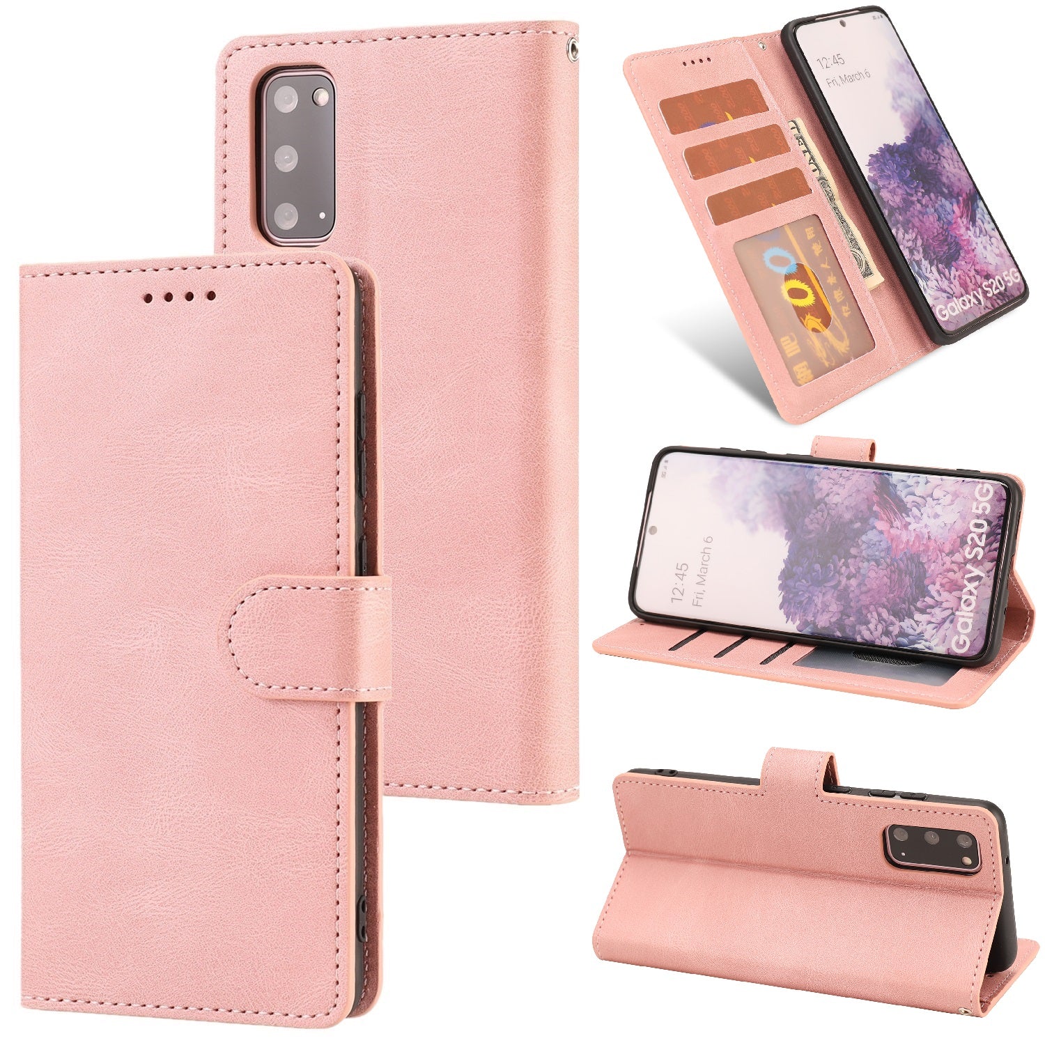 TPU + PU Leather Phone Protective Shell with Wallet and Stand for Samsung Galaxy S20 4G/S20 5G - Pink