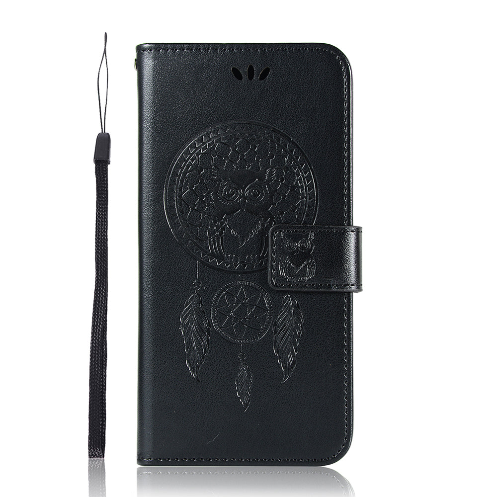 For Samsung Galaxy S20 FE/S20 Fan Edition/S20 FE 5G/S20 Fan Edition 5G/S20 Lite/S20 FE 2022 Imprinted Dream Catcher Owl Leather Wallet Case - Black