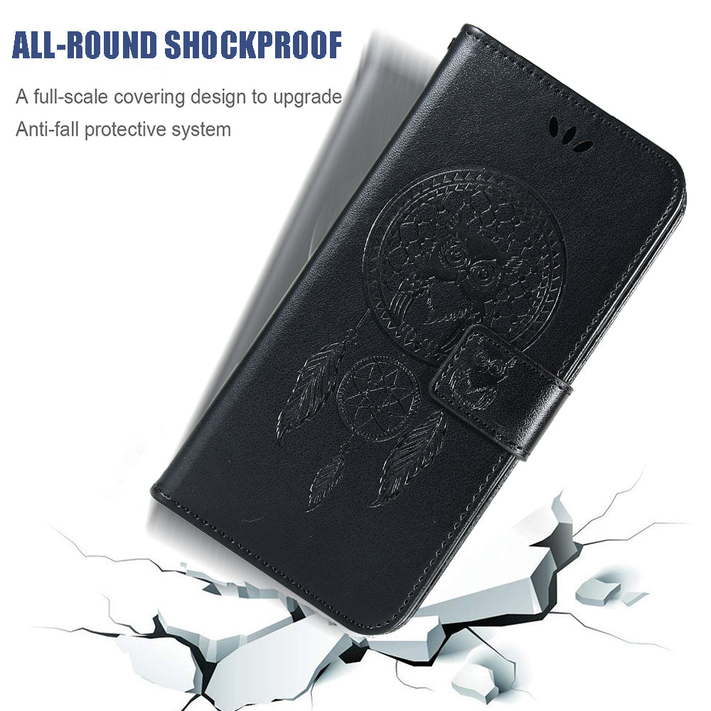 For Samsung Galaxy S20 FE/S20 Fan Edition/S20 FE 5G/S20 Fan Edition 5G/S20 Lite/S20 FE 2022 Imprinted Dream Catcher Owl Leather Wallet Case - Black