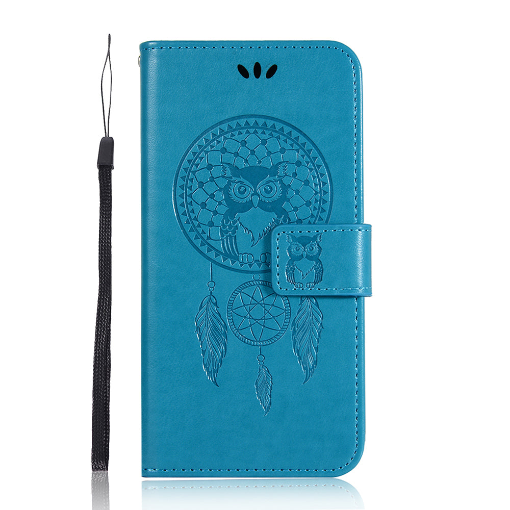 For Samsung Galaxy S20 FE/S20 Fan Edition/S20 FE 5G/S20 Fan Edition 5G/S20 Lite/S20 FE 2022 Imprinted Dream Catcher Owl Leather Wallet Case - Blue
