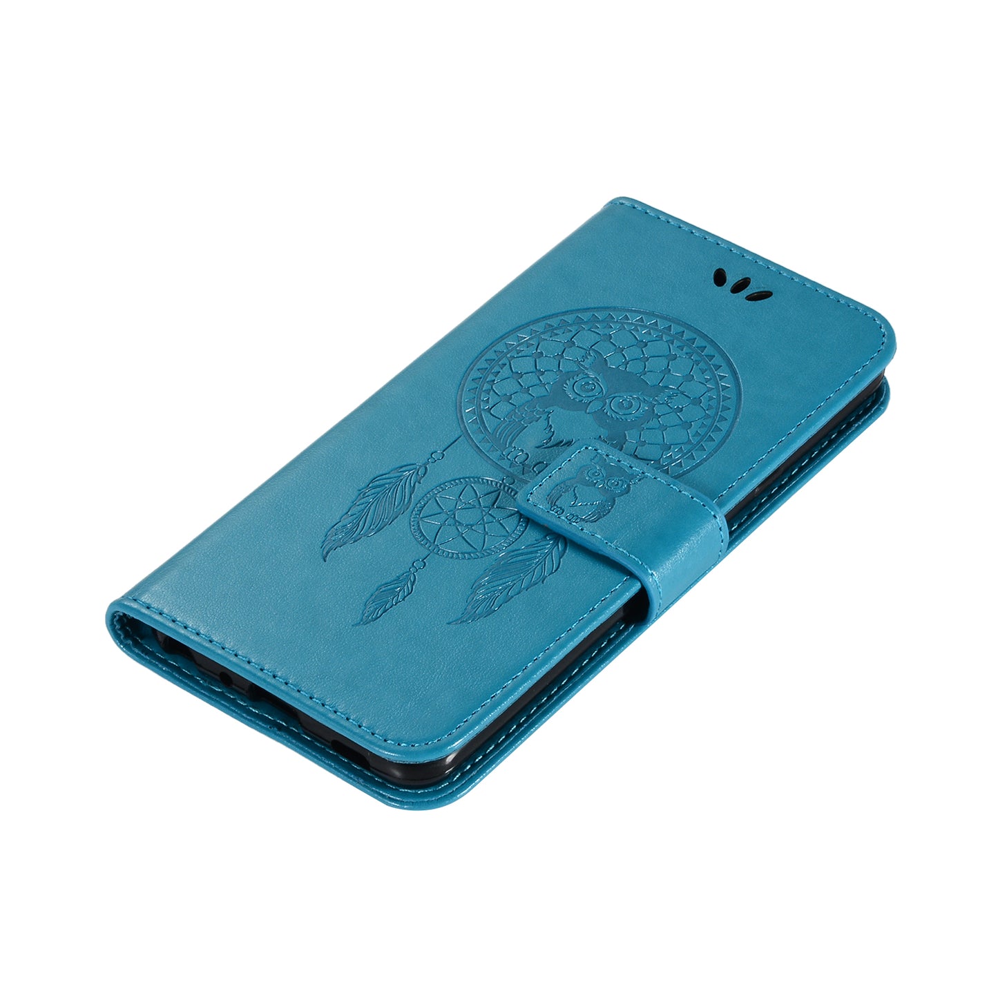 For Samsung Galaxy S20 FE/S20 Fan Edition/S20 FE 5G/S20 Fan Edition 5G/S20 Lite/S20 FE 2022 Imprinted Dream Catcher Owl Leather Wallet Case - Blue