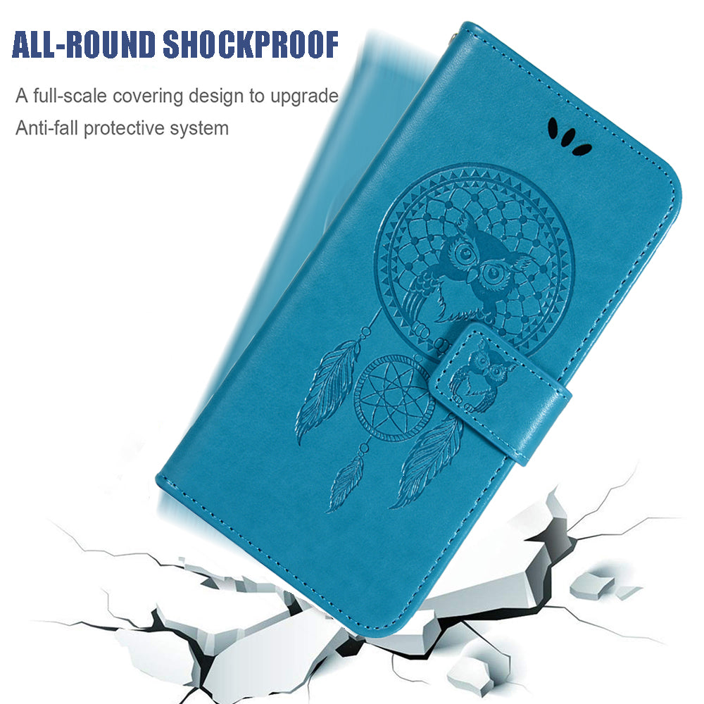 For Samsung Galaxy S20 FE/S20 Fan Edition/S20 FE 5G/S20 Fan Edition 5G/S20 Lite/S20 FE 2022 Imprinted Dream Catcher Owl Leather Wallet Case - Blue