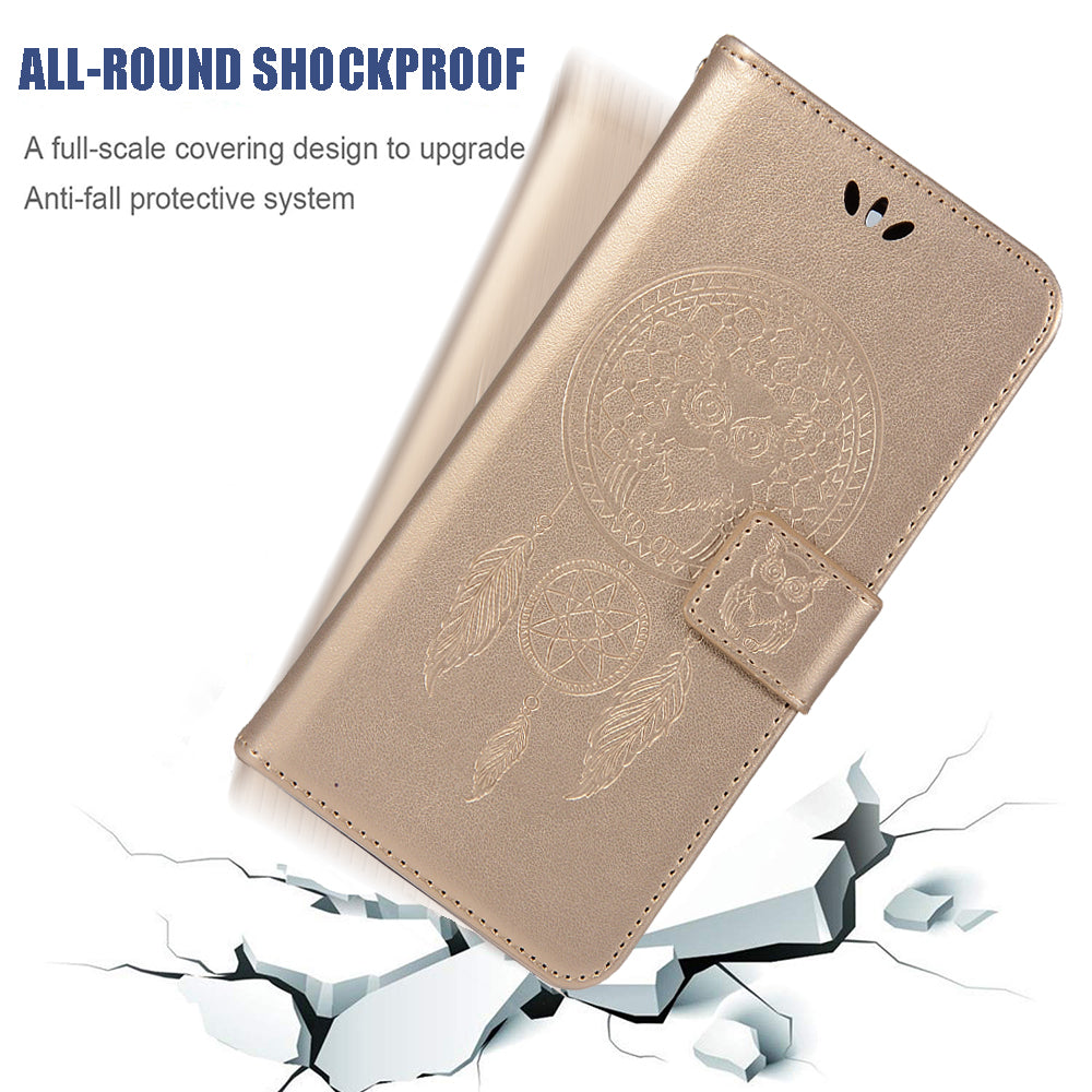 For Samsung Galaxy S20 FE/S20 Fan Edition/S20 FE 5G/S20 Fan Edition 5G/S20 Lite/S20 FE 2022 Imprinted Dream Catcher Owl Leather Wallet Case - Gold
