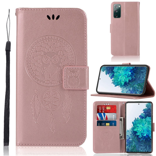 For Samsung Galaxy S20 FE/S20 Fan Edition/S20 FE 5G/S20 Fan Edition 5G/S20 Lite/S20 FE 2022 Imprinted Dream Catcher Owl Leather Wallet Case - Rose Gold