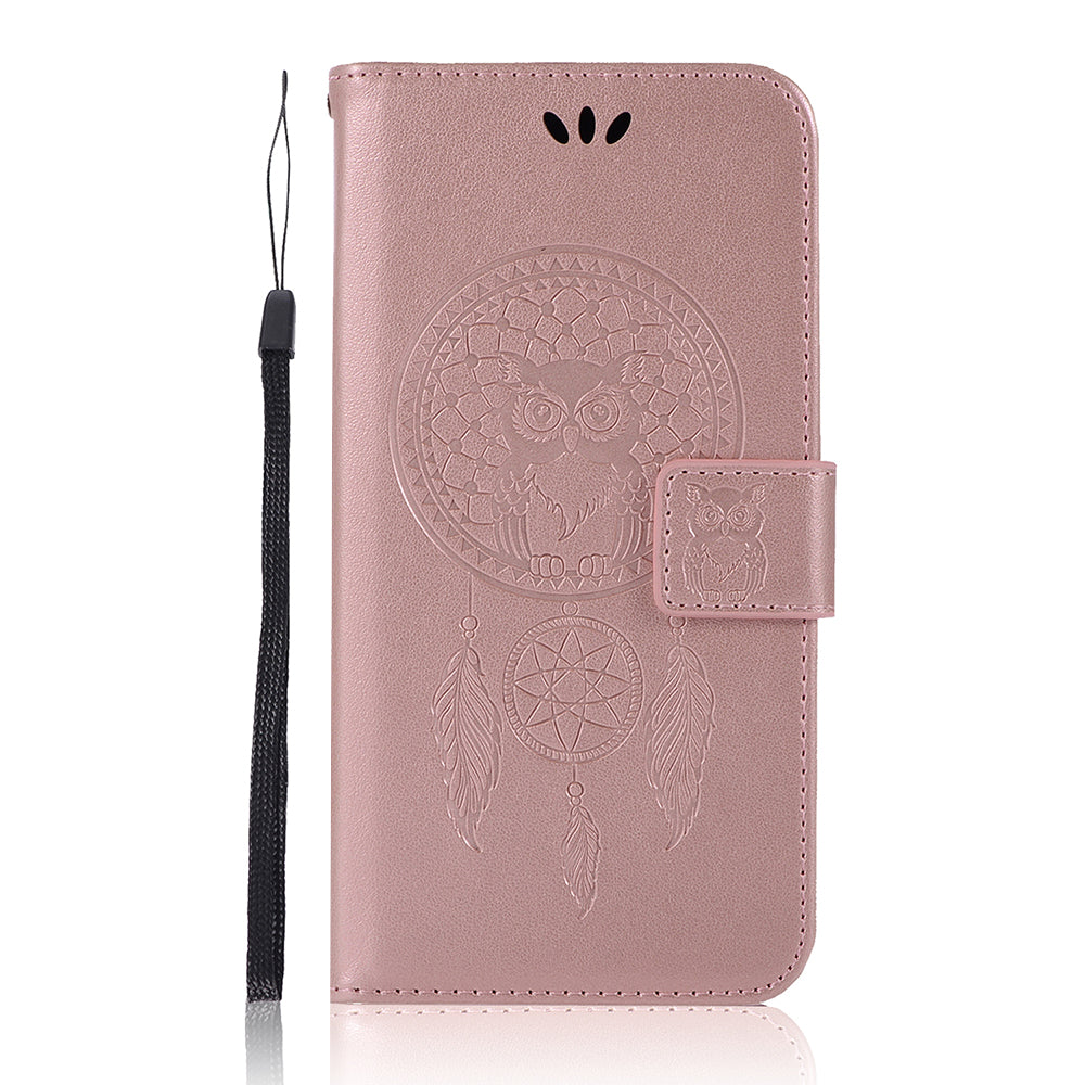 For Samsung Galaxy S20 FE/S20 Fan Edition/S20 FE 5G/S20 Fan Edition 5G/S20 Lite/S20 FE 2022 Imprinted Dream Catcher Owl Leather Wallet Case - Rose Gold