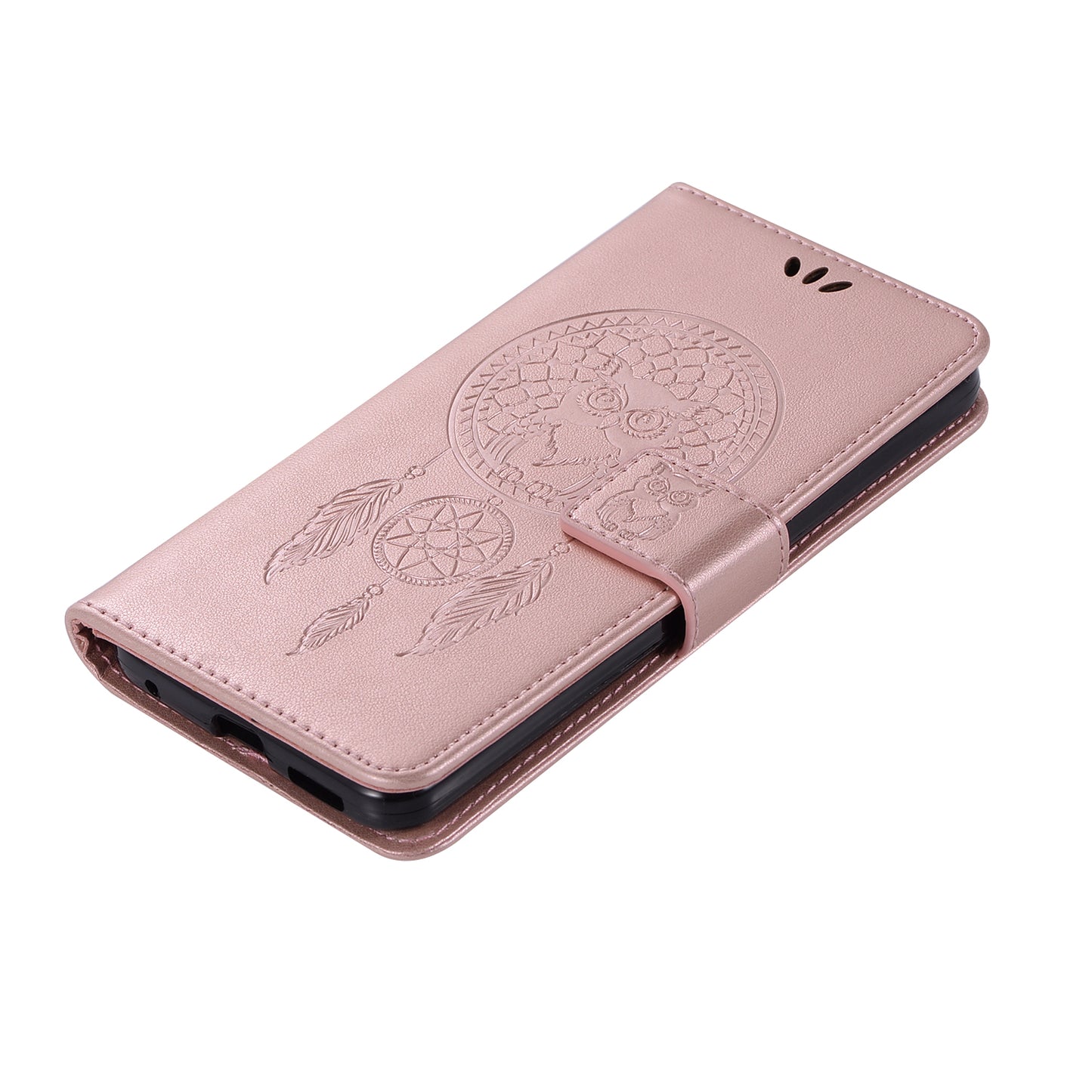 For Samsung Galaxy S20 FE/S20 Fan Edition/S20 FE 5G/S20 Fan Edition 5G/S20 Lite/S20 FE 2022 Imprinted Dream Catcher Owl Leather Wallet Case - Rose Gold