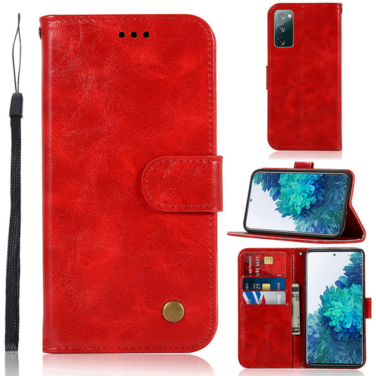 For Samsung Galaxy S20 FE/S20 Fan Edition/S20 FE 5G/S20 Fan Edition 5G/S20 Lite/S20 FE 2022 Wallet Stand Leather Vintage Style Cell Phone Cover Case - Red