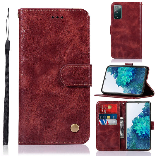 For Samsung Galaxy S20 FE/S20 Fan Edition/S20 FE 5G/S20 Fan Edition 5G/S20 Lite/S20 FE 2022 Wallet Stand Leather Vintage Style Cell Phone Cover Case - Wine Red