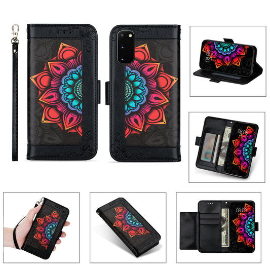 For Samsung Galaxy S20 FE/S20 Fan Edition/S20 FE 5G/S20 Fan Edition 5G/S20 Lite/S20 FE 2022 Flower Patterned PU Leather Wallet Stand Shell Cover - Black