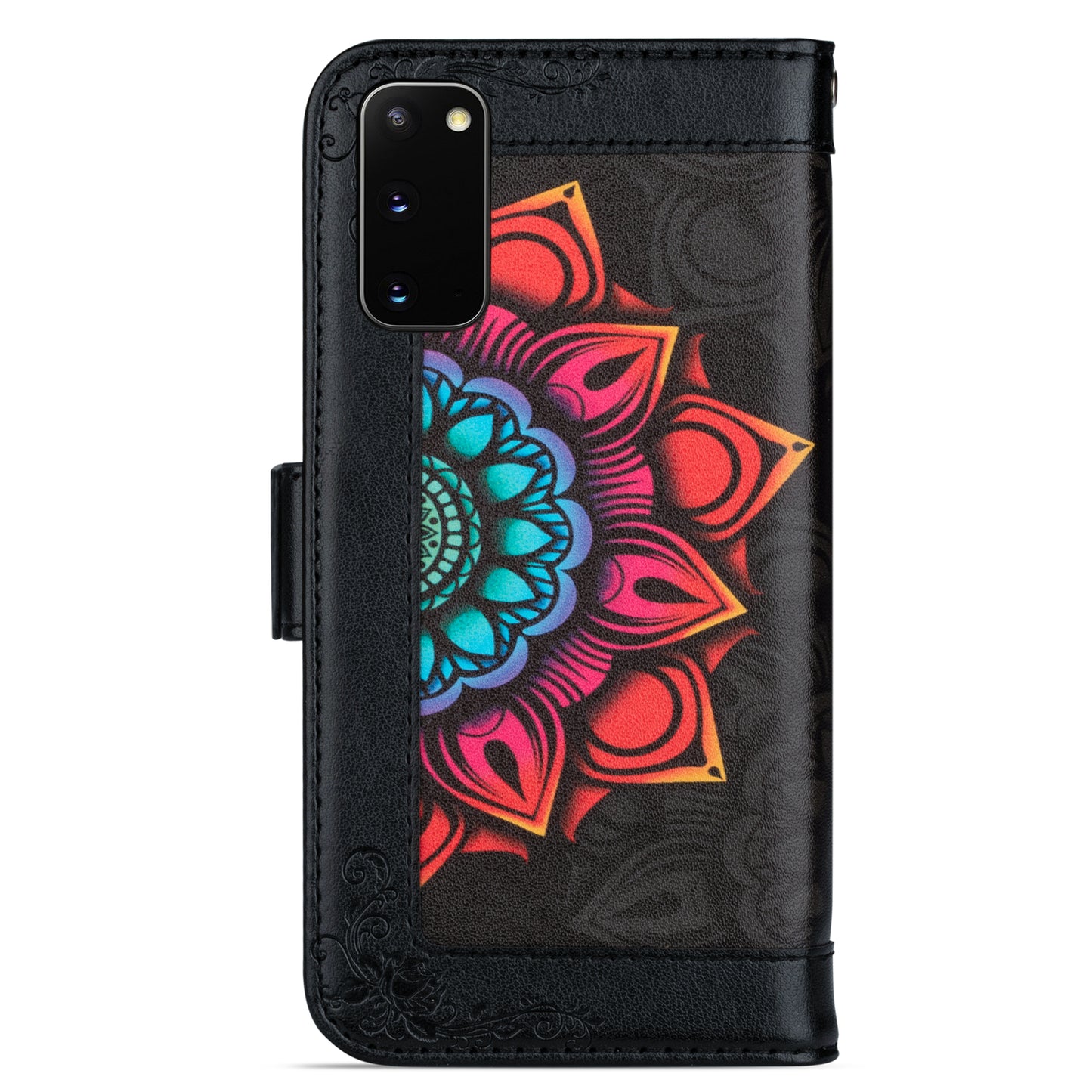 For Samsung Galaxy S20 FE/S20 Fan Edition/S20 FE 5G/S20 Fan Edition 5G/S20 Lite/S20 FE 2022 Flower Patterned PU Leather Wallet Stand Shell Cover - Black