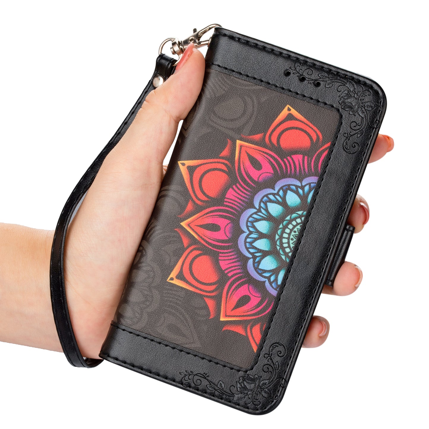 For Samsung Galaxy S20 FE/S20 Fan Edition/S20 FE 5G/S20 Fan Edition 5G/S20 Lite/S20 FE 2022 Flower Patterned PU Leather Wallet Stand Shell Cover - Black