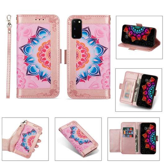 For Samsung Galaxy S20 FE/S20 Fan Edition/S20 FE 5G/S20 Fan Edition 5G/S20 Lite/S20 FE 2022 Flower Patterned PU Leather Wallet Stand Shell Cover - Rose Gold