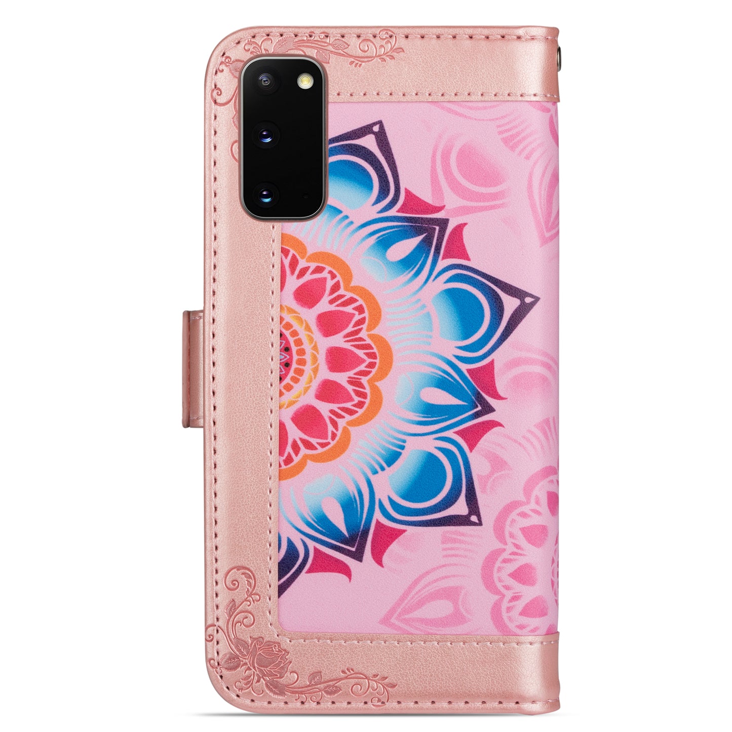 For Samsung Galaxy S20 FE/S20 Fan Edition/S20 FE 5G/S20 Fan Edition 5G/S20 Lite/S20 FE 2022 Flower Patterned PU Leather Wallet Stand Shell Cover - Rose Gold