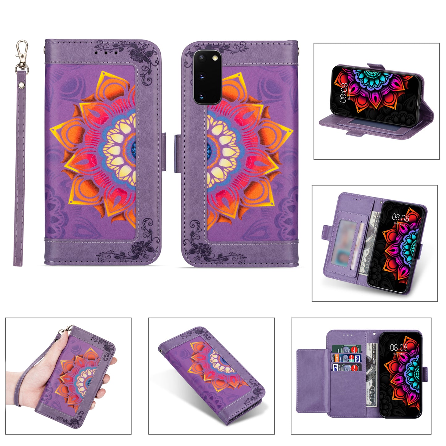 For Samsung Galaxy S20 FE/S20 Fan Edition/S20 FE 5G/S20 Fan Edition 5G/S20 Lite/S20 FE 2022 Flower Patterned PU Leather Wallet Stand Shell Cover - Purple