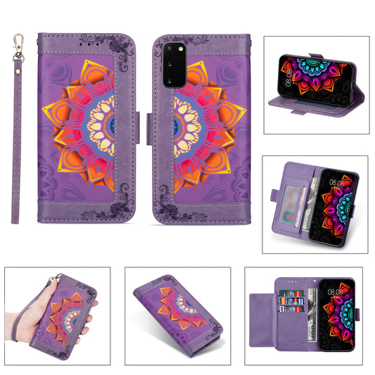 For Samsung Galaxy S20 FE/S20 Fan Edition/S20 FE 5G/S20 Fan Edition 5G/S20 Lite/S20 FE 2022 Flower Patterned PU Leather Wallet Stand Shell Cover - Purple