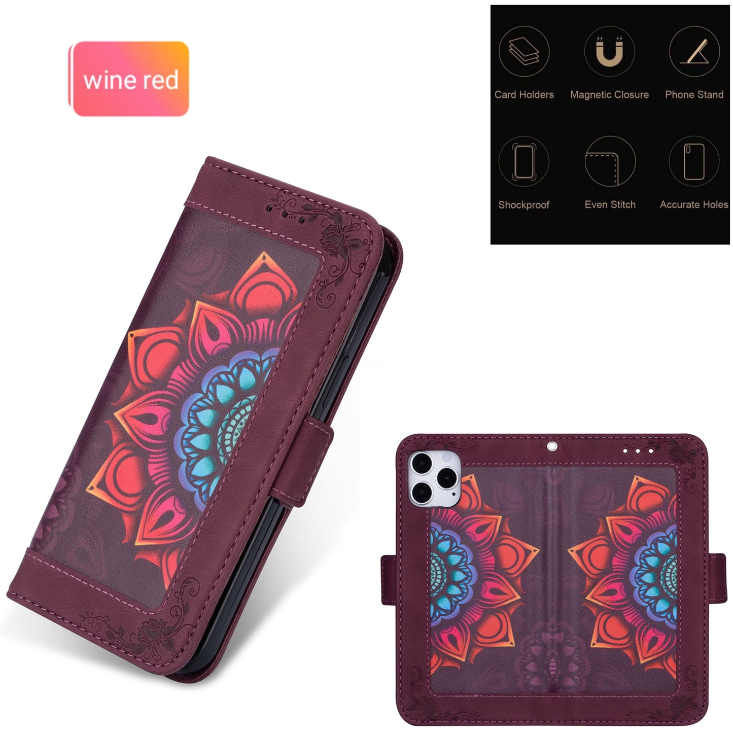For Samsung Galaxy S20 FE/S20 Fan Edition/S20 FE 5G/S20 Fan Edition 5G/S20 Lite/S20 FE 2022 Flower Patterned PU Leather Wallet Stand Shell Cover - Wine Red