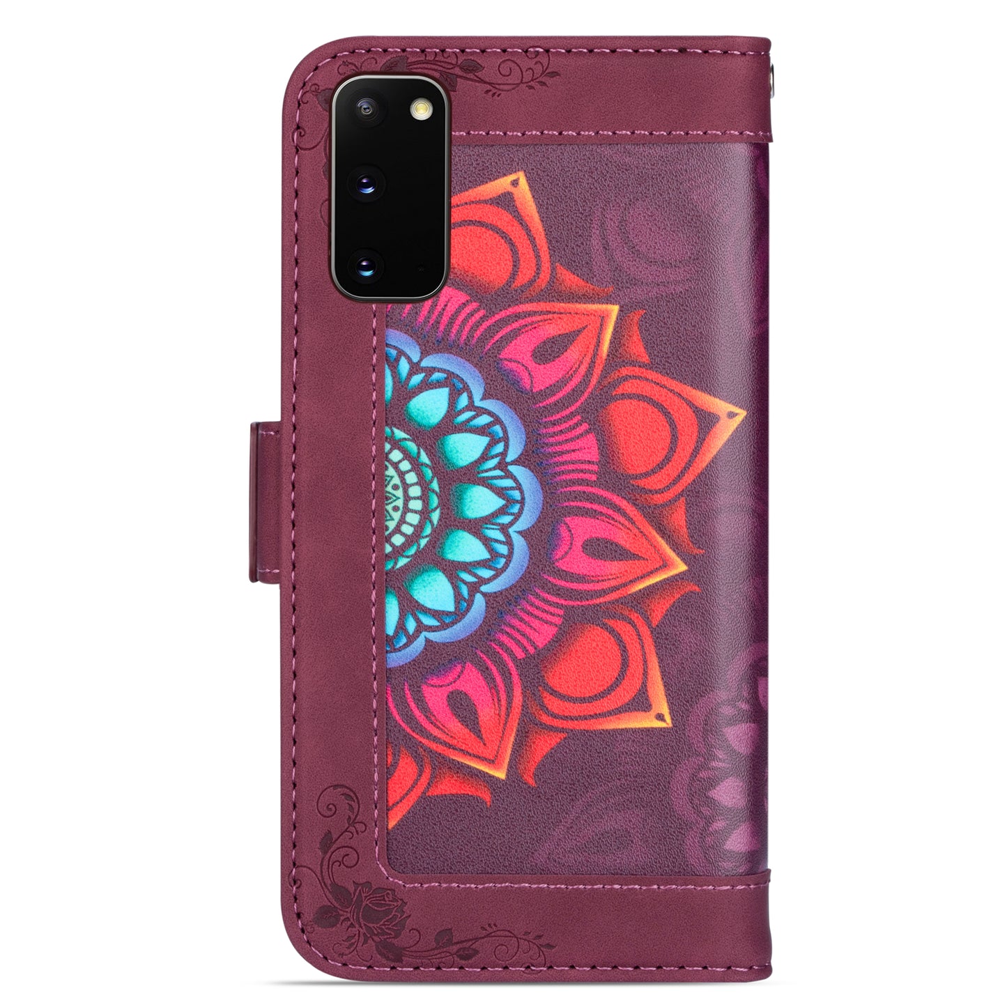 For Samsung Galaxy S20 FE/S20 Fan Edition/S20 FE 5G/S20 Fan Edition 5G/S20 Lite/S20 FE 2022 Flower Patterned PU Leather Wallet Stand Shell Cover - Wine Red