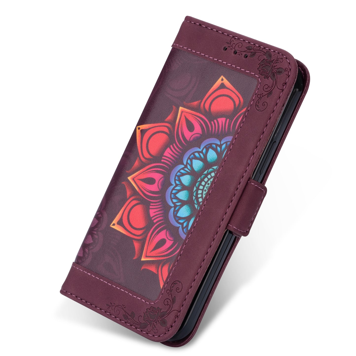 For Samsung Galaxy S20 FE/S20 Fan Edition/S20 FE 5G/S20 Fan Edition 5G/S20 Lite/S20 FE 2022 Flower Patterned PU Leather Wallet Stand Shell Cover - Wine Red