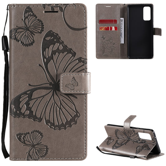 For Samsung Galaxy S20 FE/S20 Fan Edition/S20 FE 5G/S20 Fan Edition 5G/S20 Lite/S20 FE 2022 KT Imprinting Flower Series-2 Butterfly Pattern Imprinting Leather Wallet Phone Cover Case - Coffee