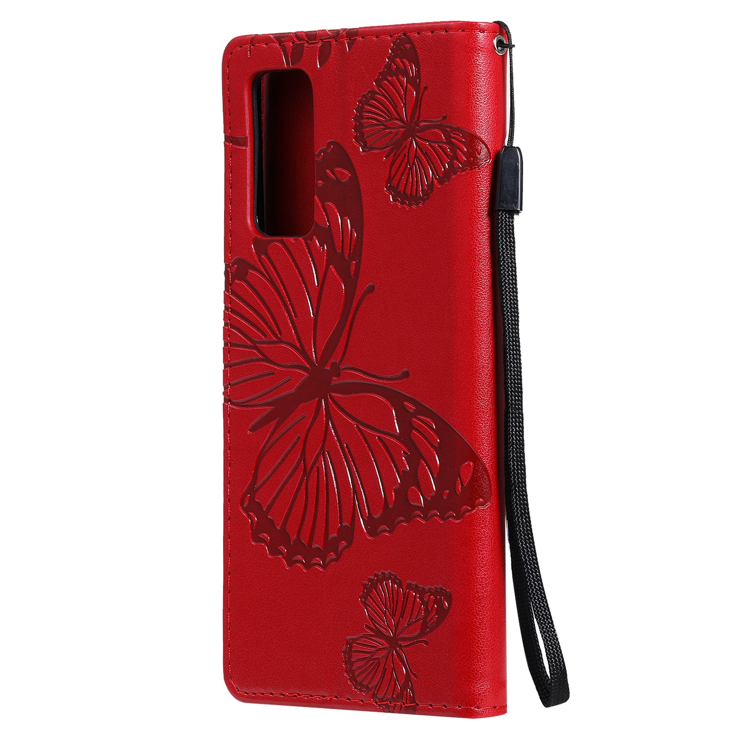 For Samsung Galaxy S20 FE/S20 Fan Edition/S20 FE 5G/S20 Fan Edition 5G/S20 Lite/S20 FE 2022 KT Imprinting Flower Series-2 Butterfly Pattern Imprinting Leather Wallet Phone Cover Case - Red