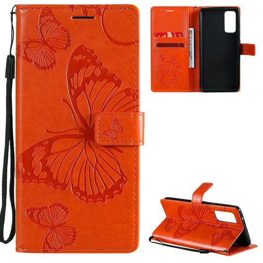 For Samsung Galaxy S20 FE/S20 Fan Edition/S20 FE 5G/S20 Fan Edition 5G/S20 Lite/S20 FE 2022 KT Imprinting Flower Series-2 Butterfly Pattern Imprinting Leather Wallet Phone Cover Case - Orange