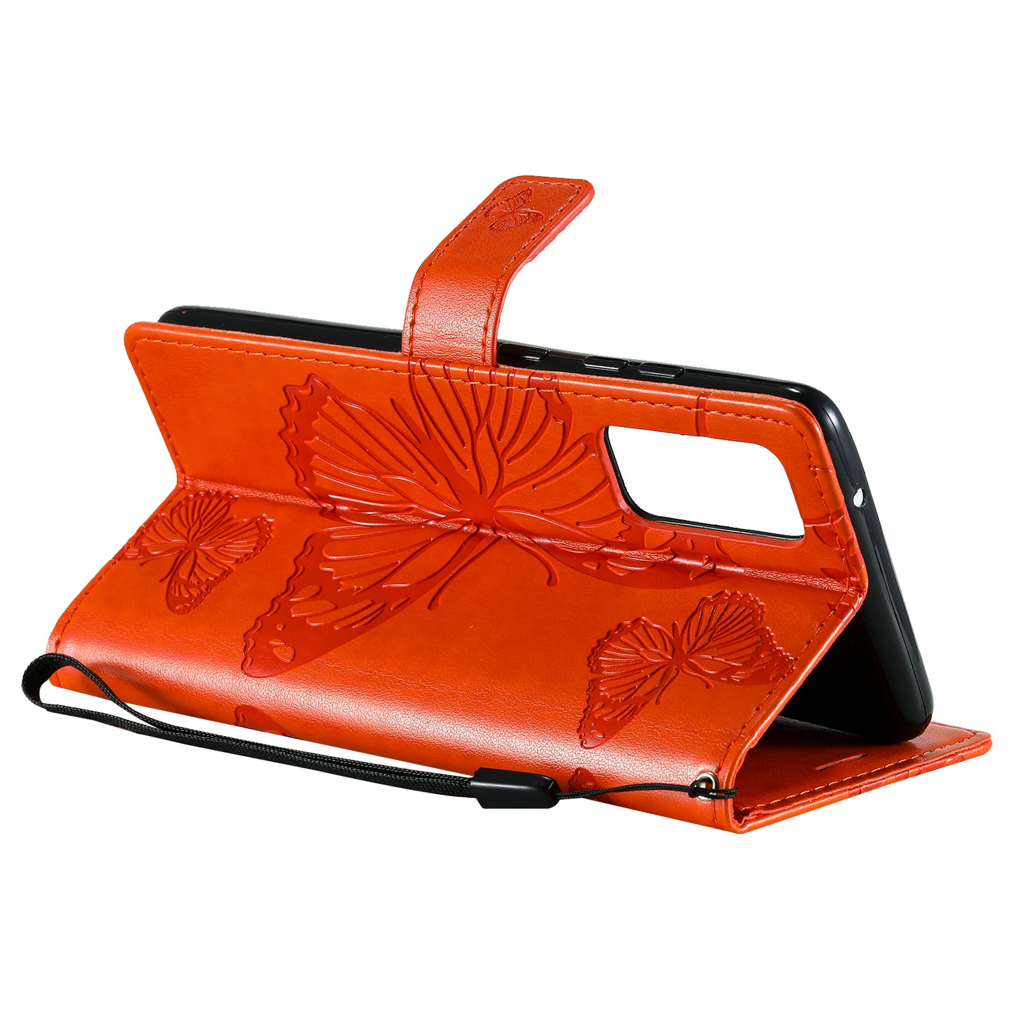 For Samsung Galaxy S20 FE/S20 Fan Edition/S20 FE 5G/S20 Fan Edition 5G/S20 Lite/S20 FE 2022 KT Imprinting Flower Series-2 Butterfly Pattern Imprinting Leather Wallet Phone Cover Case - Orange
