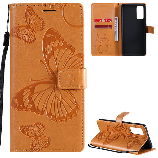 For Samsung Galaxy S20 FE/S20 Fan Edition/S20 FE 5G/S20 Fan Edition 5G/S20 Lite/S20 FE 2022 KT Imprinting Flower Series-2 Butterfly Pattern Imprinting Leather Wallet Phone Cover Case - Yellow