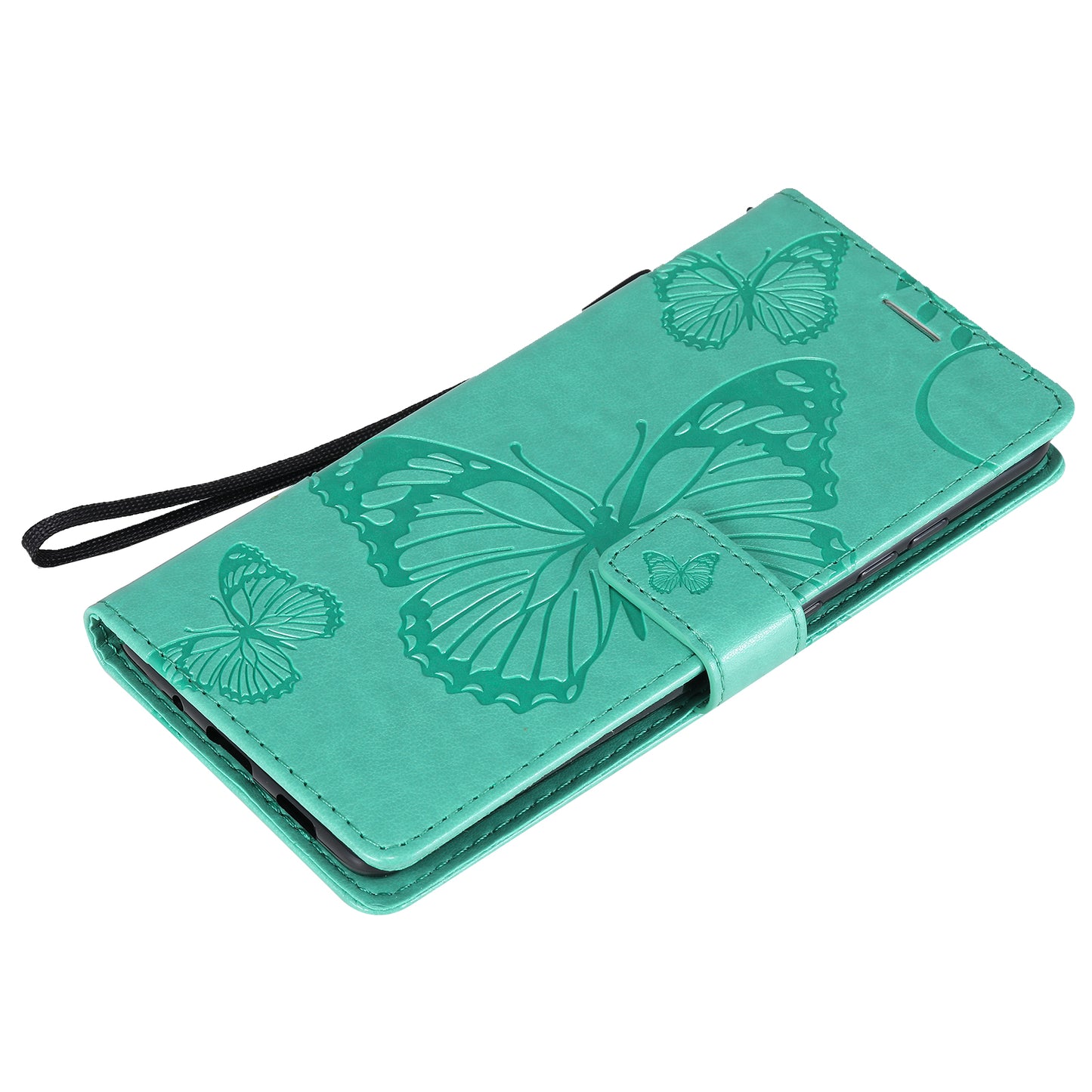 For Samsung Galaxy S20 FE/S20 Fan Edition/S20 FE 5G/S20 Fan Edition 5G/S20 Lite/S20 FE 2022 KT Imprinting Flower Series-2 Butterfly Pattern Imprinting Leather Wallet Phone Cover Case - Cyan