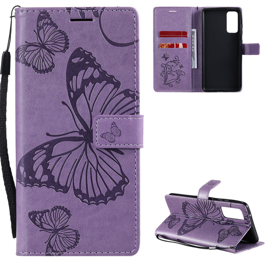 For Samsung Galaxy S20 FE/S20 Fan Edition/S20 FE 5G/S20 Fan Edition 5G/S20 Lite/S20 FE 2022 KT Imprinting Flower Series-2 Butterfly Pattern Imprinting Leather Wallet Phone Cover Case - Purple