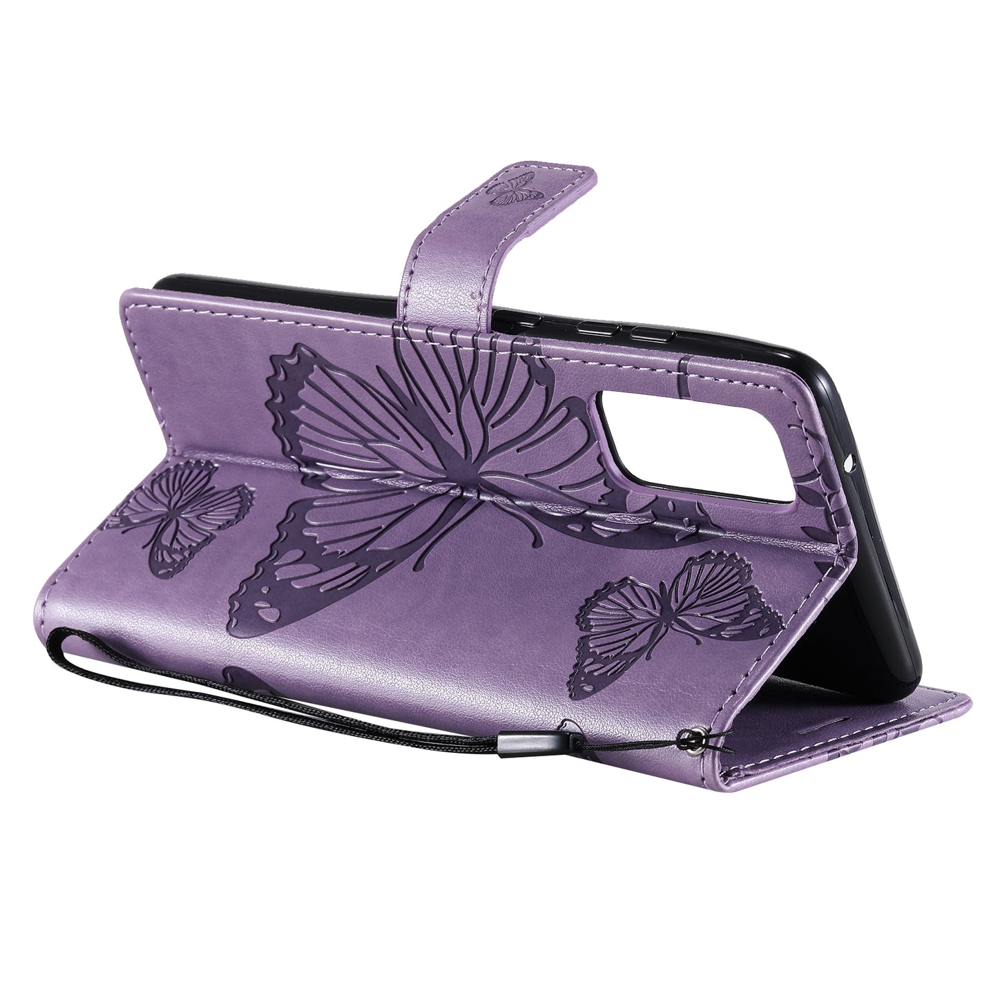 For Samsung Galaxy S20 FE/S20 Fan Edition/S20 FE 5G/S20 Fan Edition 5G/S20 Lite/S20 FE 2022 KT Imprinting Flower Series-2 Butterfly Pattern Imprinting Leather Wallet Phone Cover Case - Purple
