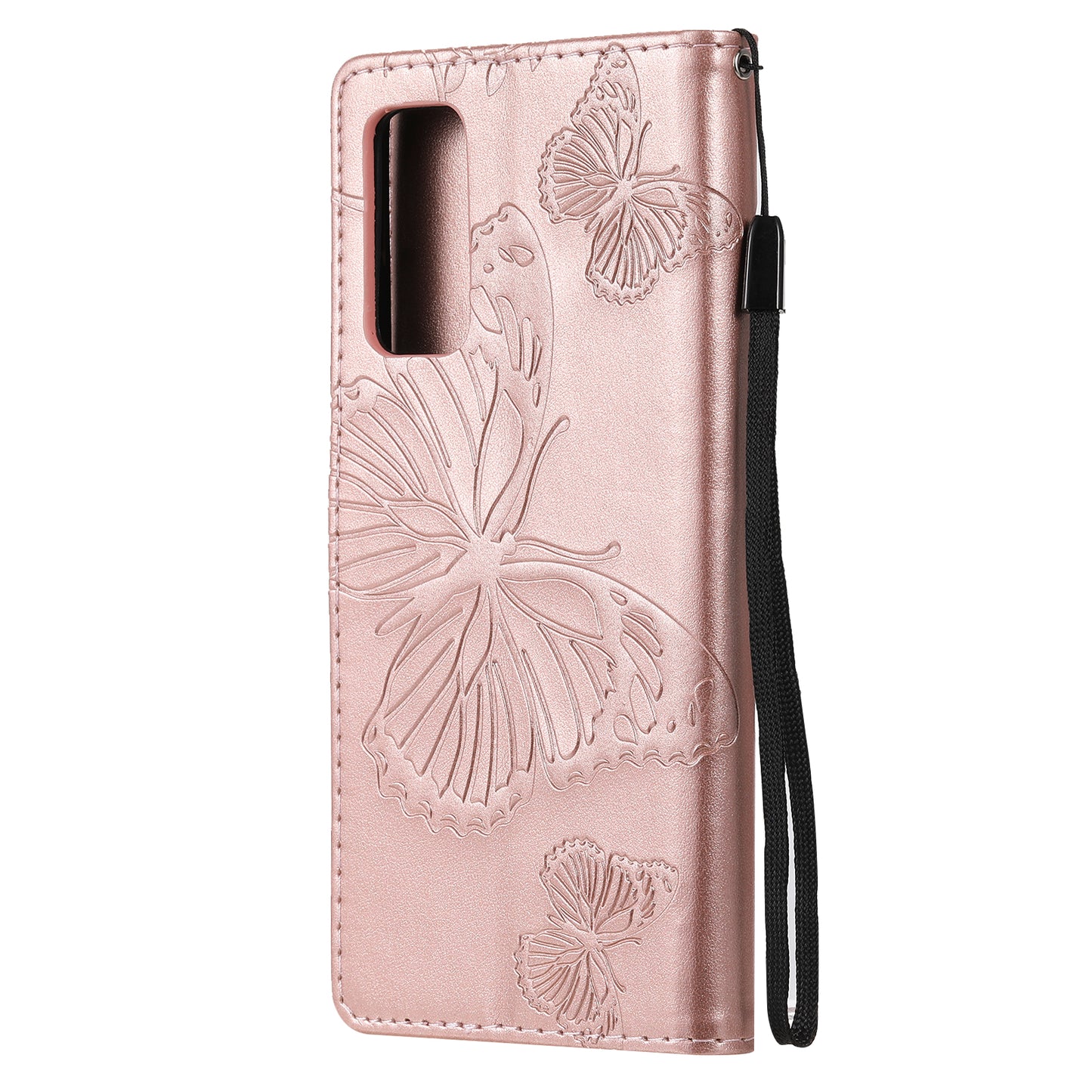 For Samsung Galaxy S20 FE/S20 Fan Edition/S20 FE 5G/S20 Fan Edition 5G/S20 Lite/S20 FE 2022 KT Imprinting Flower Series-2 Butterfly Pattern Imprinting Leather Wallet Phone Cover Case - Rose Gold