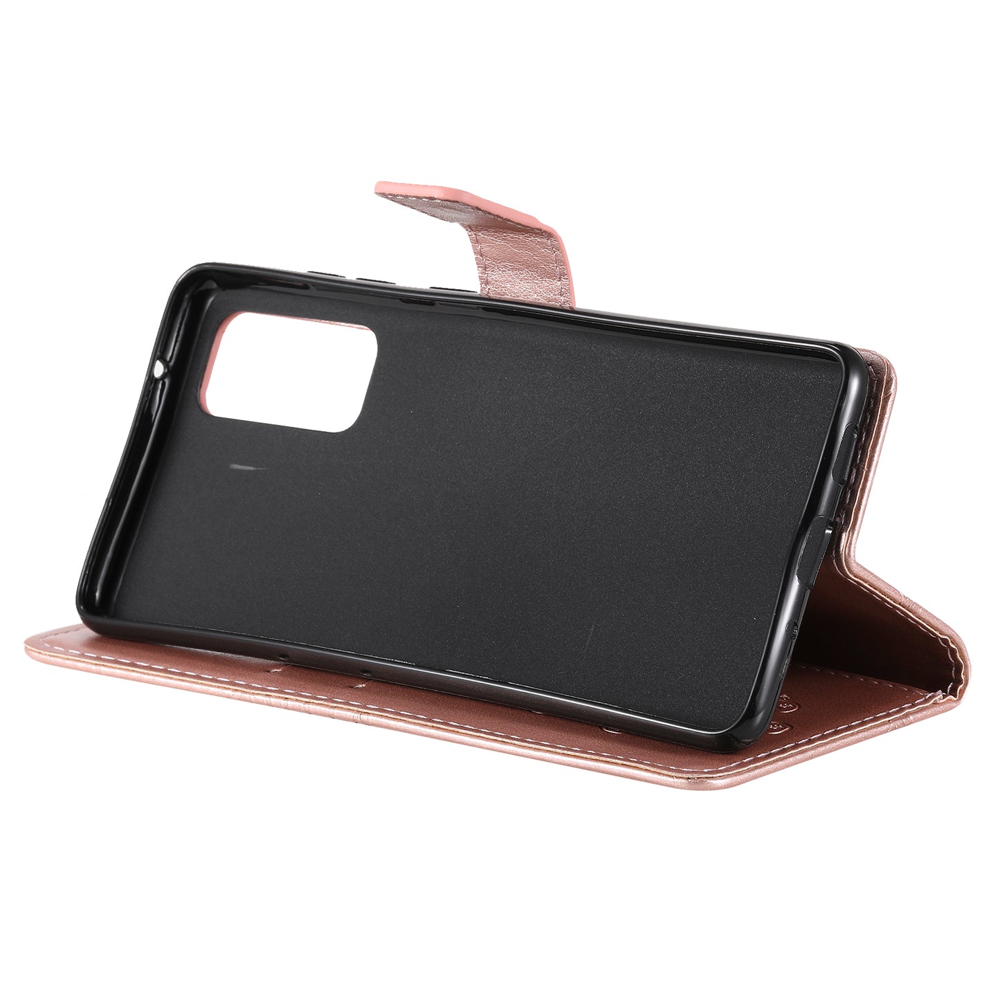 For Samsung Galaxy S20 FE/S20 Fan Edition/S20 FE 5G/S20 Fan Edition 5G/S20 Lite/S20 FE 2022 KT Imprinting Flower Series-2 Butterfly Pattern Imprinting Leather Wallet Phone Cover Case - Rose Gold