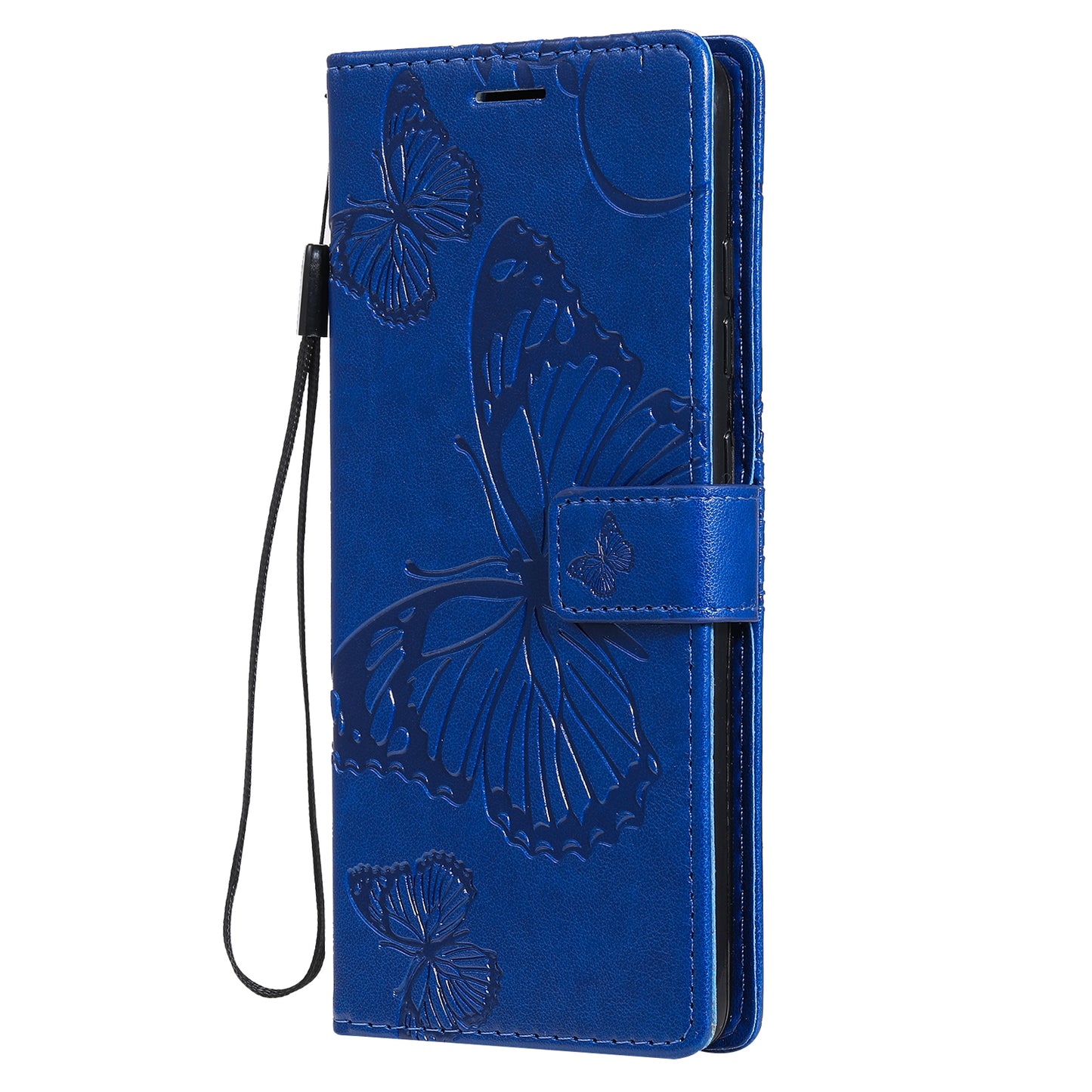For Samsung Galaxy S20 FE/S20 Fan Edition/S20 FE 5G/S20 Fan Edition 5G/S20 Lite/S20 FE 2022 KT Imprinting Flower Series-2 Butterfly Pattern Imprinting Leather Wallet Phone Cover Case - Blue