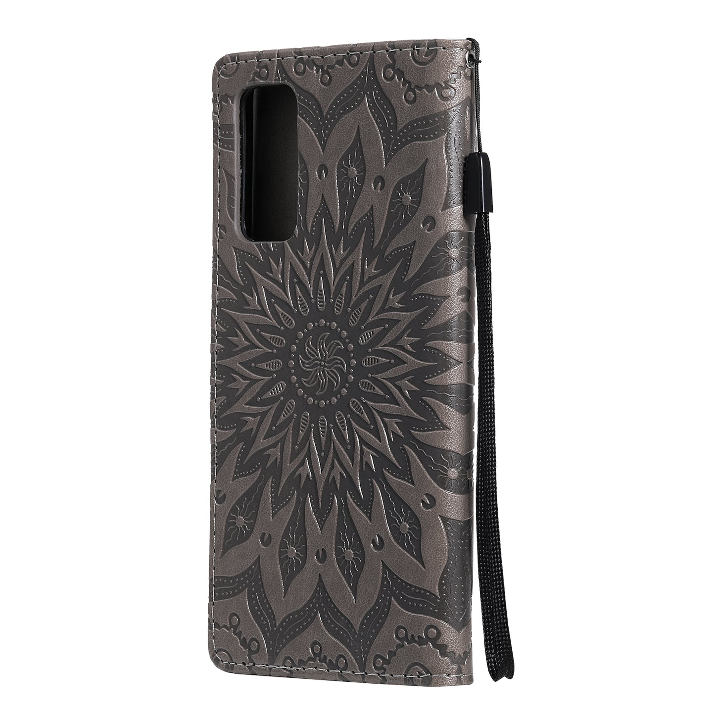 For Samsung Galaxy S20 FE/S20 Fan Edition/S20 FE 5G/S20 Fan Edition 5G/S20 Lite/S20 FE 2022 KT Imprinting Flower Series-1 Imprint Sunflower Pattern PU Leather Phone Cover Shell with Wallet and Stand - Grey