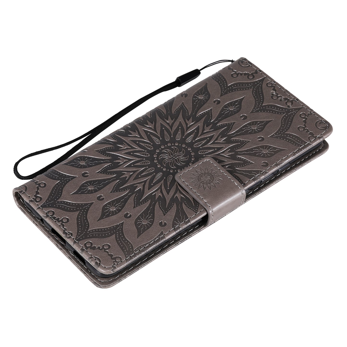 For Samsung Galaxy S20 FE/S20 Fan Edition/S20 FE 5G/S20 Fan Edition 5G/S20 Lite/S20 FE 2022 KT Imprinting Flower Series-1 Imprint Sunflower Pattern PU Leather Phone Cover Shell with Wallet and Stand - Grey